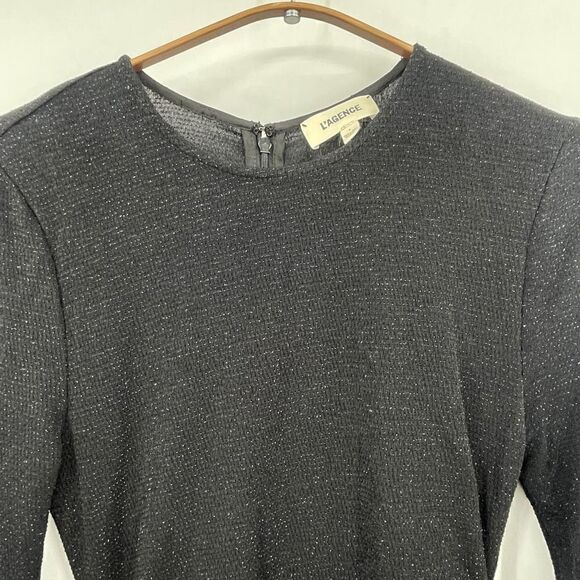 L’Agence Black Stretch Bodycon Long Sleeve Poppy Drapped Mini Dress Size 4 - Picture 3 of 6